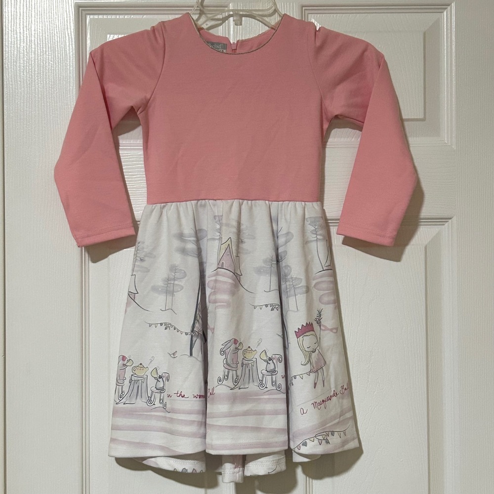 Freshbaked Signature Edition Girls Pink Long Sleeve Dress Size 5 Whimsical Print
